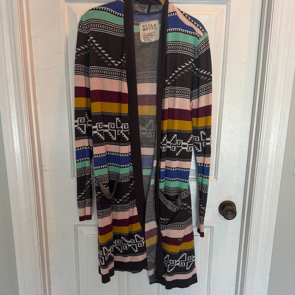 Billabong Women's Striped Cardigan - Black, Pink, Blue, Yellow